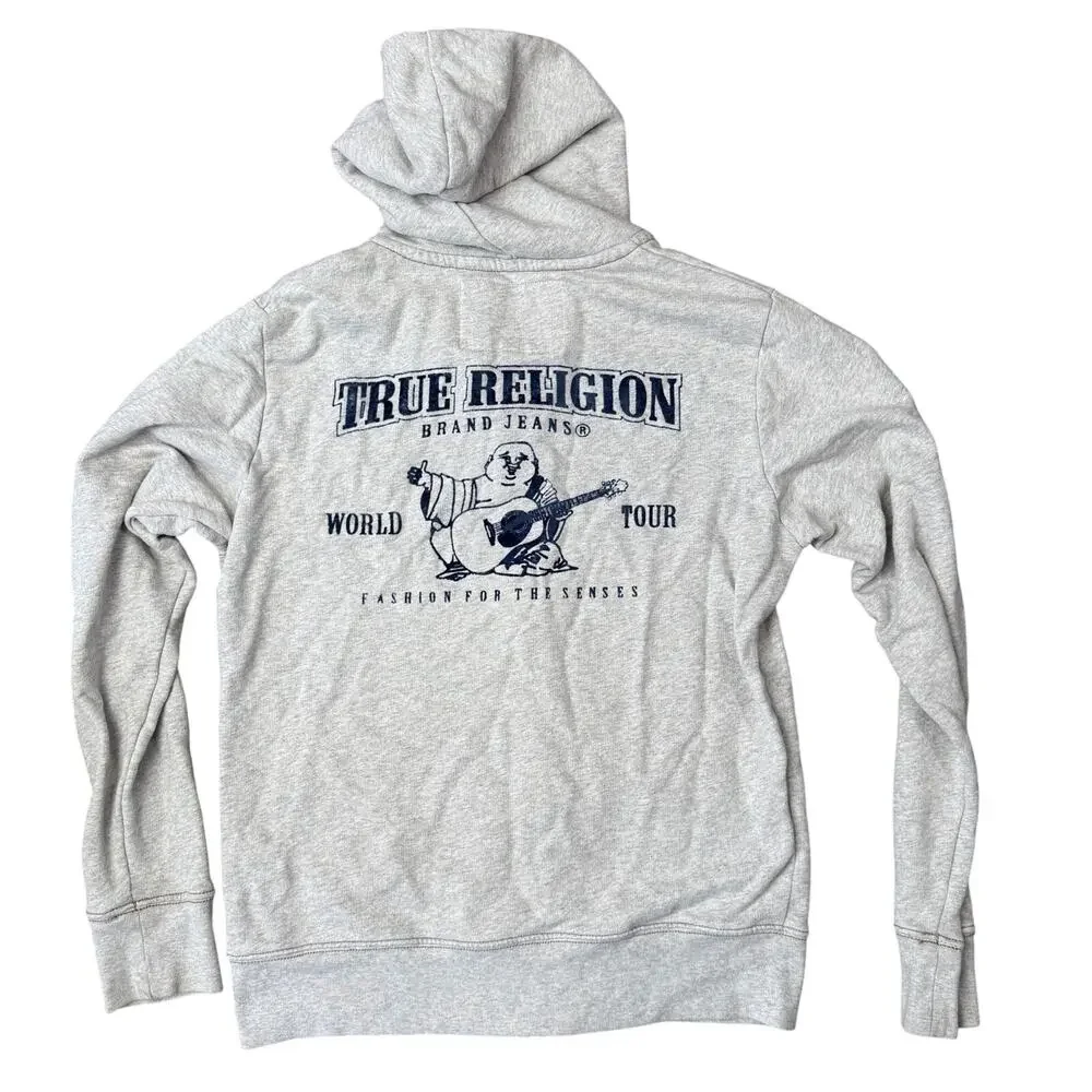 True Religion Heather‎ Gray Mens M Full Zip Up Hoodie Sweater